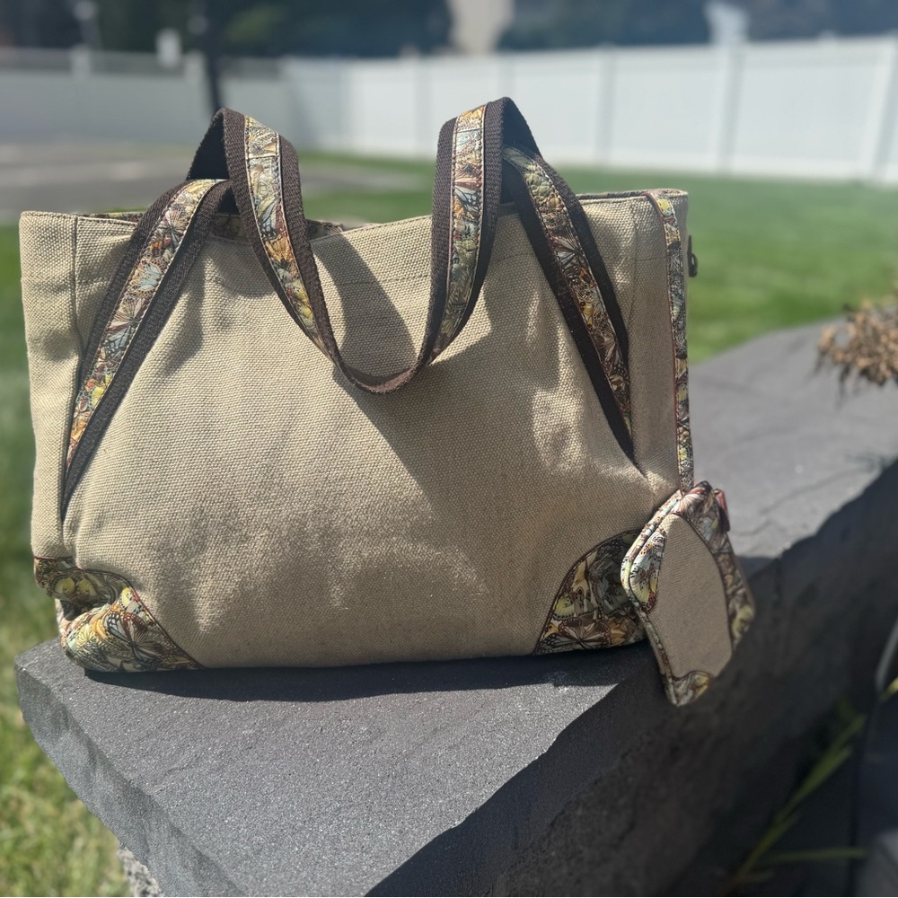 ICON Tan Tote Bag with Patterned Trim